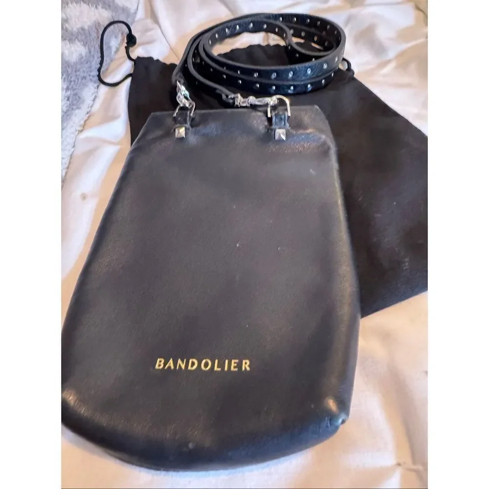 Bandolier black leather Nicole crossbody strap & Dylan top flap pouch/bag purse